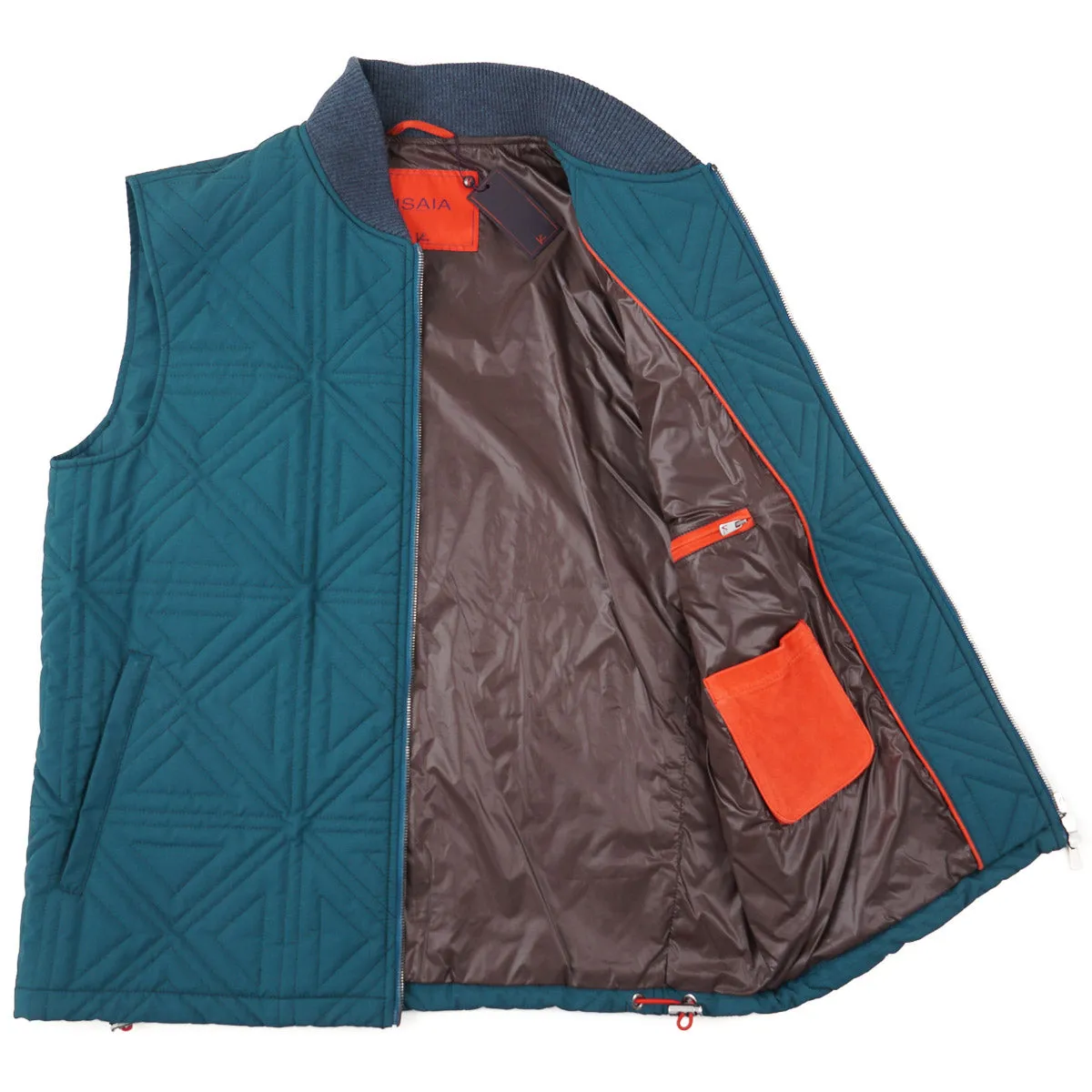 Isaia Geometric Quilted Padded Wool Vest